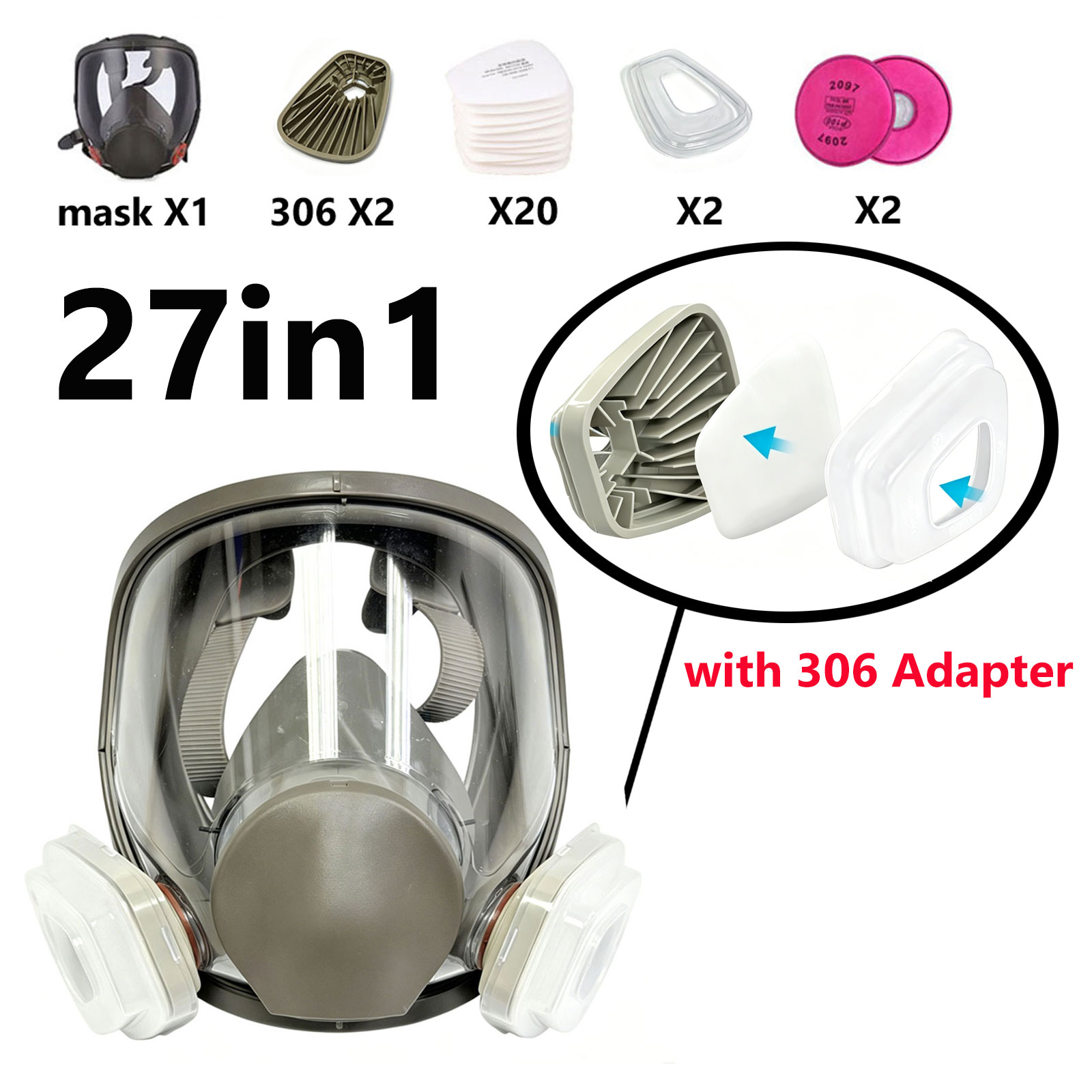 Woodworking Respirator - Respirator Full Face 6800 dengan Adaptor